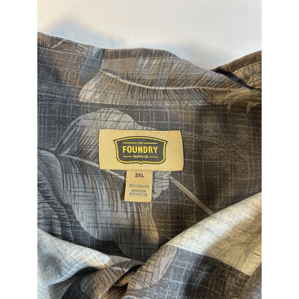 Foundry Men's Hawaiian Shirt 3XL Gray Rayon Resort Costal Vacation Button Down - Picture 5 of 8